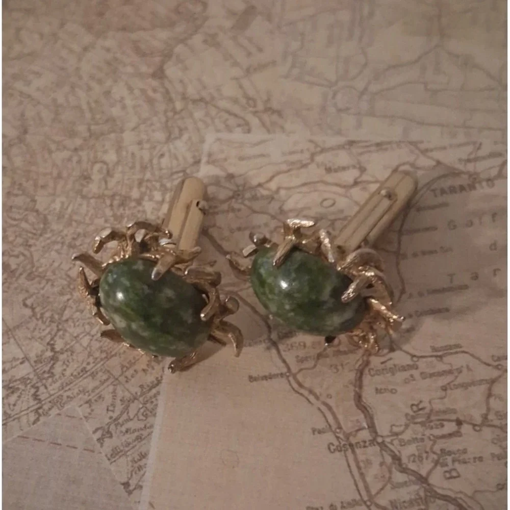 2 pair VTG Tiger's Eye & Unique Green Jasper (?) Cufflinks Tiger Eye PAT247958